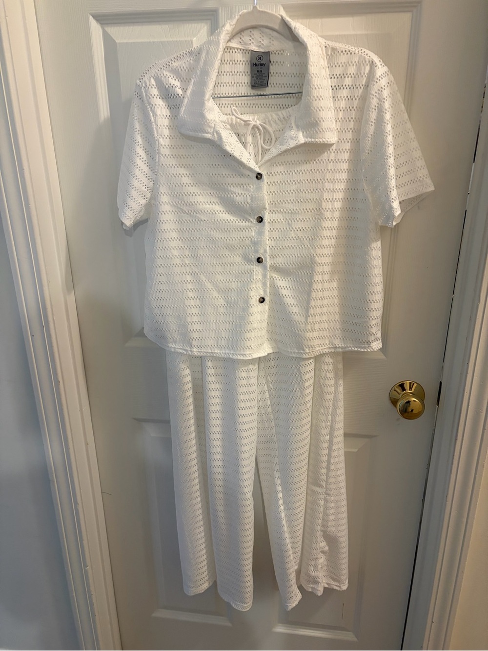 Hurley White Eyelet Wide-Leg Pant Set